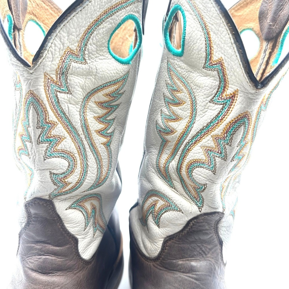 Justin Bent Rail BR 313 Men Leather Western Cowboy Boots Ivory/Brown 10EE - Picture 4 of 13